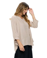 French Linen V-Neck Tunic in Soy Latte - L656-SOY