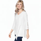 Asymmetric V-Neck Waffle Tunic in White - LW102-WHT