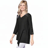 Lightweight V-Neck Waffle Tunic in Black - LW102-BK