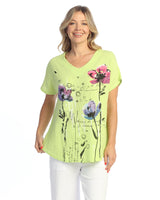 "Postcard" Mineral Washed Gauze Short Sleeve Top - M104-2097- Size L ONLY