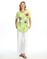 "Postcard" Mineral Washed Gauze Short Sleeve Top - M104-2097- Size L ONLY