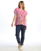 "Gardenia" Mineral Washed Raglan Short-Sleeve Top - M115-1821 - Sizes S & M