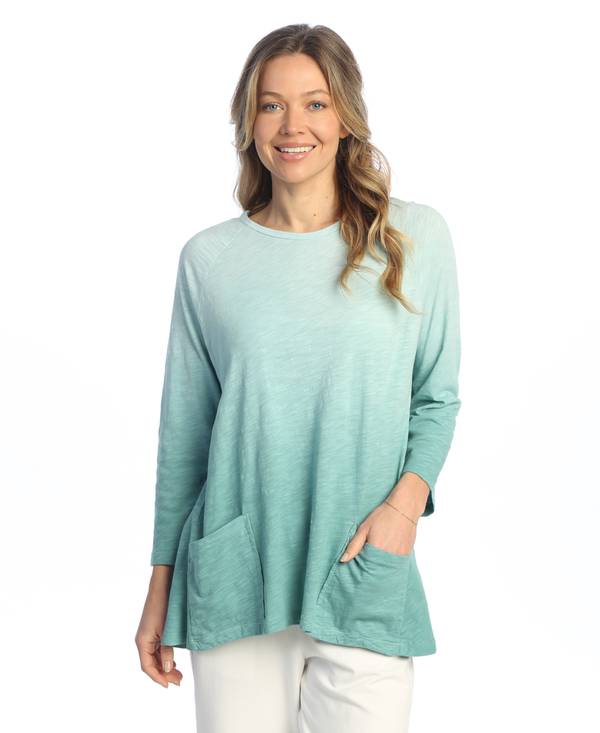 Jess & Jane "Dip" Mineral Washed Patch Pocket Tunic Top - M12-2012