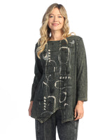 "Rhythm" Mineral Washed Faux Wrap with Wavy Contrast Tunic Top - M122-2028