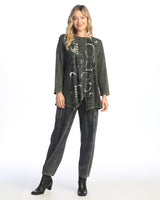 "Rhythm" Mineral Washed Faux Wrap with Wavy Contrast Tunic Top - M122-2028