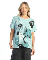 "Tempo" Mineral Washed Short Sleeve w/ Fat Rib Contrast and Pocket Tunic Top - M124-2100 - Limited Sizes