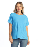 Mineral Washed Short Sleeve w/ Fat Rib Contrast and Pocket Tunic Top - M124