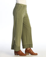 Mineral Washed Wide Leg Pant w/ Rib Contrast & Button Accent- M125