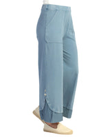 Mineral Washed Wide Leg Pant w/ Rib Contrast and Button Accent- M125