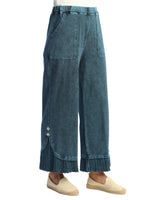 Mineral Washed Wide Leg Pant w/ Rib Contrast and Button Accent- M125