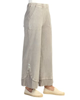 Mineral Washed Wide Leg Pant w/ Rib Contrast and Button Accent- M125