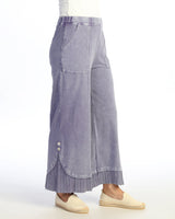 Mineral Washed Wide Leg Pant w/ Rib Contrast and Button Accent- M125