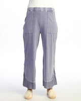 Mineral Washed Wide Leg Pant w/ Rib Contrast and Button Accent- M125