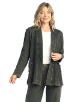 Mineral Washed Open Cardigan With Contrast Patch Pockets - M90