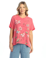 Short - Sleeve Gauze Top W/ Soft Fringe Accents- M92-2089