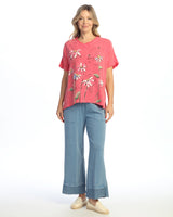 Short - Sleeve Gauze Top W/ Soft Fringe Accents- M92-2089