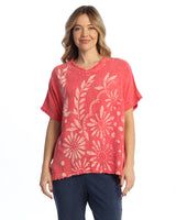 Short - Sleeve Gauze Top W/ Soft Fringe Accents - M92-
