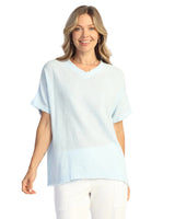 Short - Sleeve Gauze Top W/ Soft Fringe Accents - M92