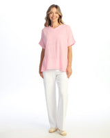 Short - Sleeve Gauze Top W/ Soft Fringe Accents - M92-