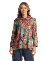 "Potpourri" Novelty Brush Gathered Neck Top - NB6-1978