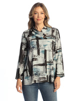 "Contempo" Novelty Brush Gathered Neck Top - NB6-2128