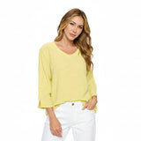 Textured V-Neck Cotton Top in Soft Lime - NS110-LM