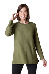 Textured Seamed Pocket Tunic in Olive - 16011-OLV - Size L Only