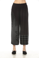 Mixed Check-Print Pull-On Crop Pant - P4210