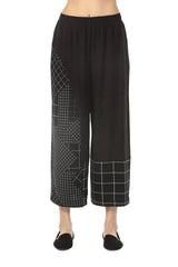 Mixed Check-Print Pull-On Crop Pant - P4210