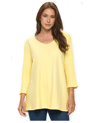 Focus Cotton Jersey V-Neck Tunic Top in Yellow - JR101-YW