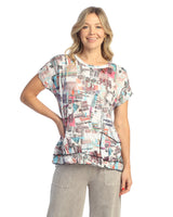 "Villa" Crushed Short Sleeve Top w/ Layer Look and Pocket - RC8-1672 - Size 1X Only