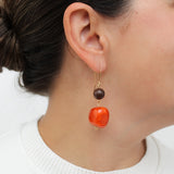 Orange Resin and Wood Drop Earrings