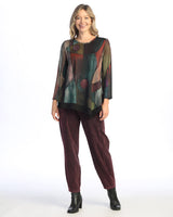 “Tom Tom” Slinky-Like Knit Asymmetric Tunic with Black Contrast - SK9-1867