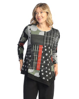 “Amelia” Slinky-Like Knit Asymmetric Tunic with Black Contrast - SK9-1912 - Size L Only!