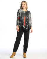 “Amelia” Slinky-Like Knit Asymmetric Tunic with Black Contrast - SK9-1912 - Size L Only!