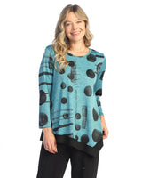 “Melody” Slinky-Like Knit Asymmetric Tunic with Black Contrast - SK9-1913