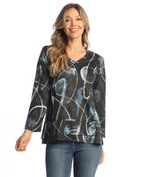 "Calligraphy" V-Neck Overlap Hem Top - ST6-2125