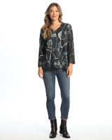 "Calligraphy" V-Neck Overlap Hem Top - ST6-2125