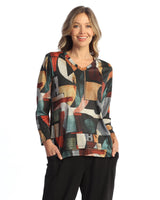 "Cubism" V-Neck Overlap Hem Top - ST6-2138