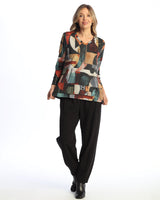 "Cubism" V-Neck Overlap Hem Top - ST6-2138