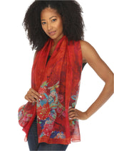 Dragonfly & Floral Silk Scarf in Red Multi - ScarfDAC