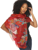 Dragonfly & Floral Silk Scarf in Red Multi - ScarfDAC