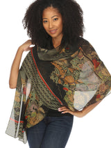 Artistic Floral Silk Scarf in Multicolor - Scarf-MOB