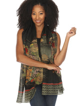 Artistic Floral Silk Scarf in Multicolor - Scarf-MOB