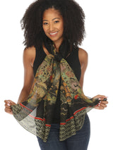 Artistic Floral Silk Scarf in Multicolor - Scarf-MOB