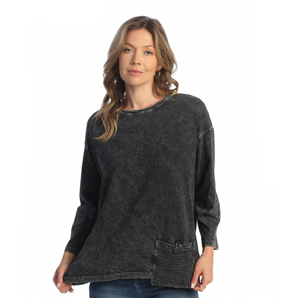 Jess & Jane Mineral Washed Tunic Top With Gauze Contrast Pocket - M112