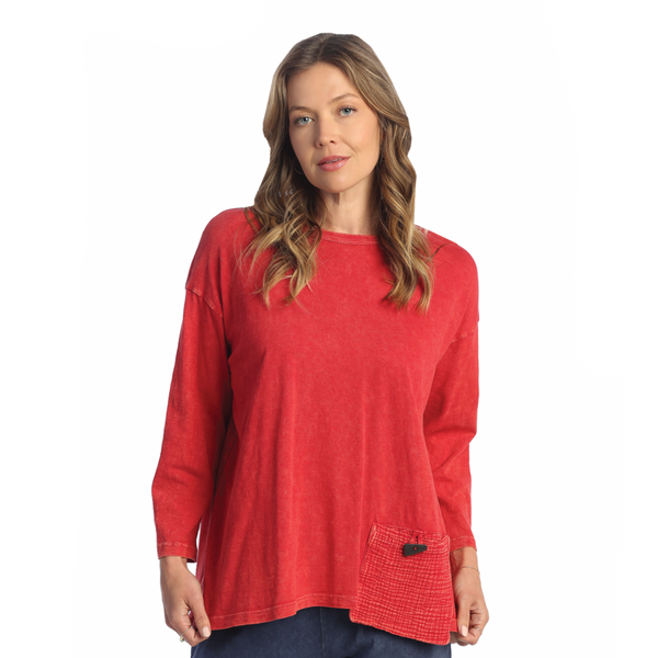 Jess & Jane Mineral Washed Tunic Top With Gauze Contrast Pocket - M112