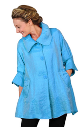 Solid Shimmery Button Down Swing Jacket in Sky Blue 200 -SB