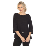 Textured Tonal Knit Button Top in Black - 3488-BLK