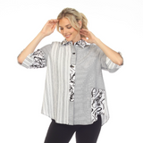 Stripes & Swirls" Blouse in Black & White - 3655 - Size S Only!
